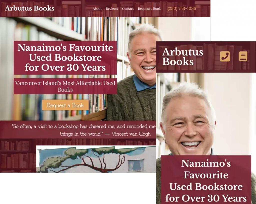nanaimo website design portfolio image Arbutus Books
