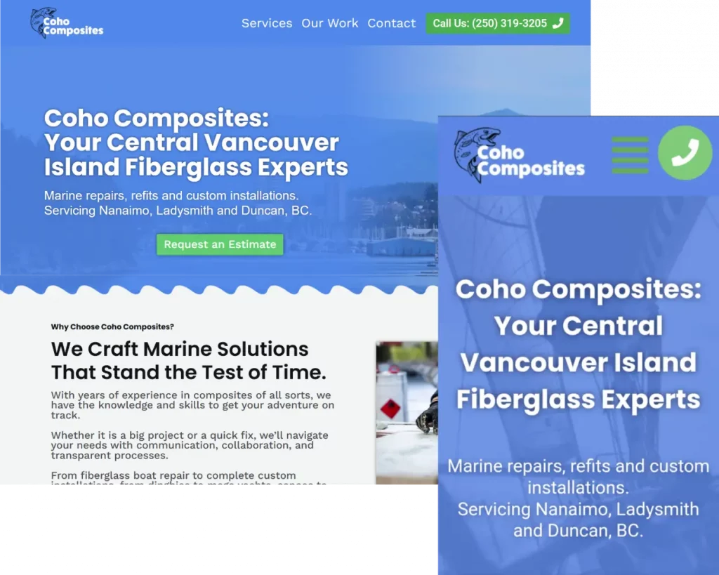 nanaimo website design portfolio example Coho Composites