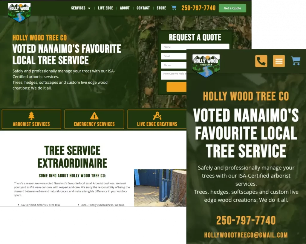 nanaimo website design portfolio image Hollywood Tree Co