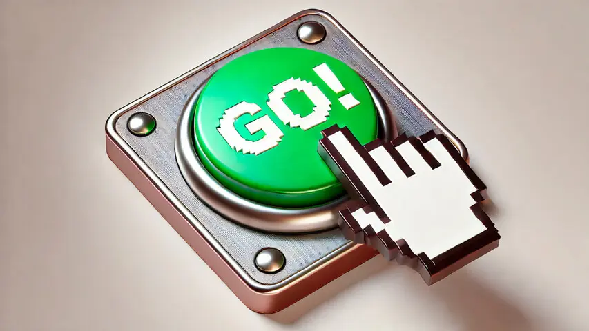 hand clicking on a go button for website call to action example