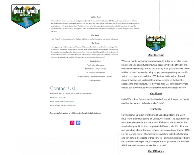 screenshots of a nanaimo arborists old website design